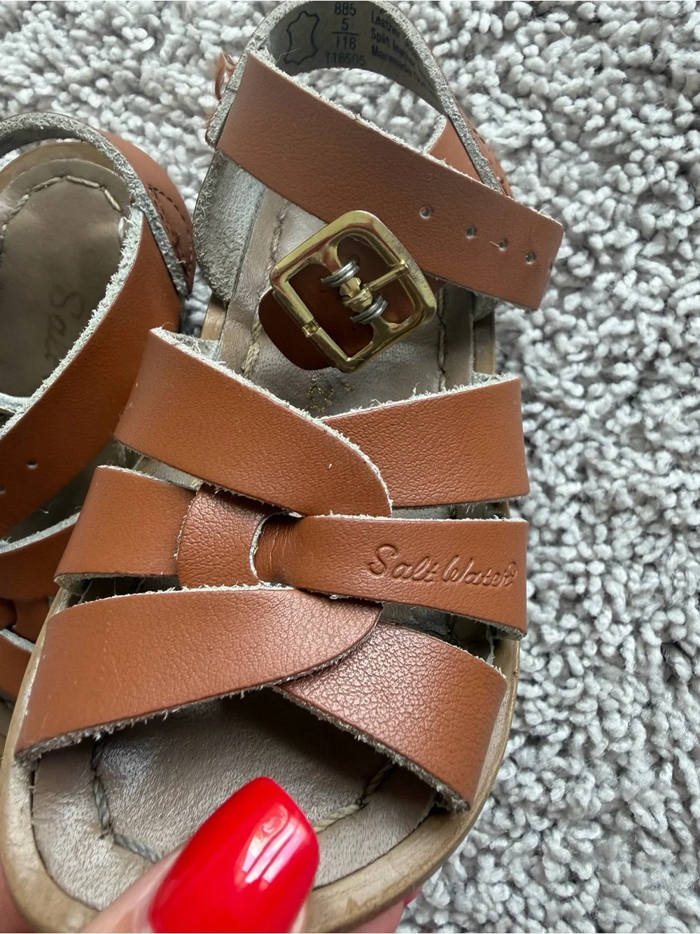 Salt Water Sandals by Hoy Tan Brown Strappy Kids Buckle Sandals